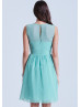 Blue Chiffon Slit Back Short Prom Dress